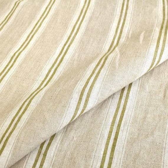 Linen Fabric Olive Green Stripe