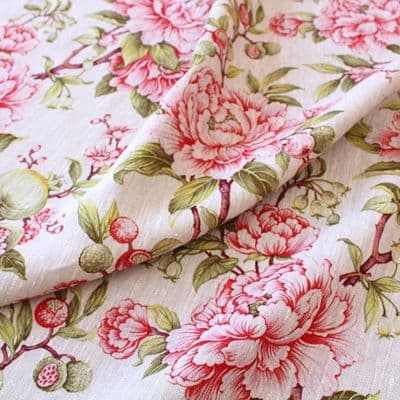 Linen Fabric Red Rose Garden