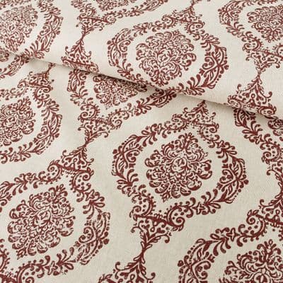 Linen Look Baroque Damask Fabric – Wine Red