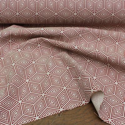 Linen Look Cotton Fabric 3d Illusion Cubes Red