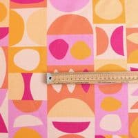 Linen Look Cotton Fabric Retro Sunburst Shapes