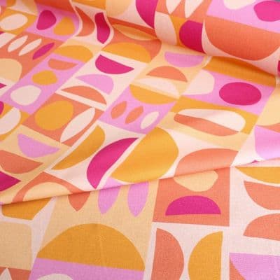 Linen Look Cotton Fabric Retro Sunburst Shapes