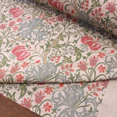 Linen Look Curtain Fabric Morris Golden Lily Duck Egg