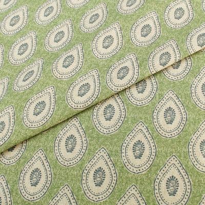 Linen Look Teardrop Buta - Indigo Leaf Green