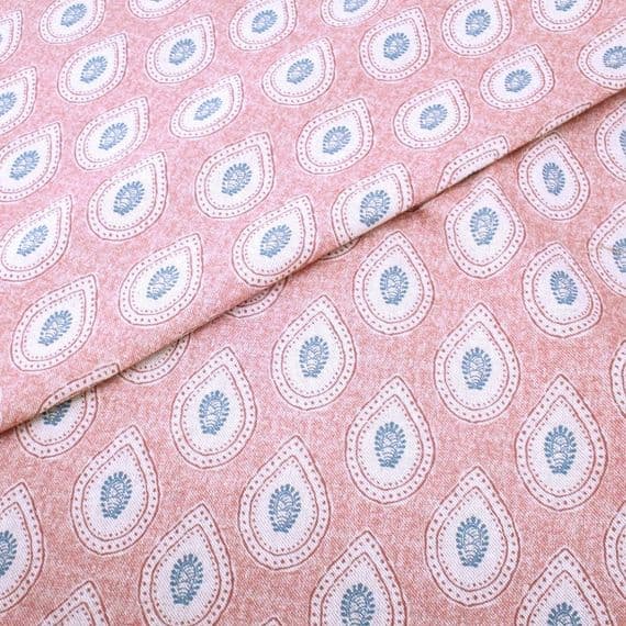 Linen Look Teardrop Buta - Soft Red Teal