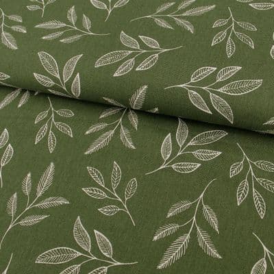 Linen Look Woodland Sprig Fabric – Leaf Green