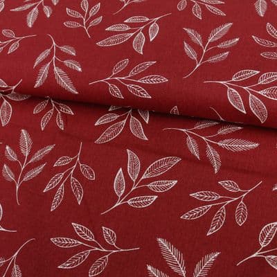 Linen Look Woodland Sprig Fabric – Wine Red