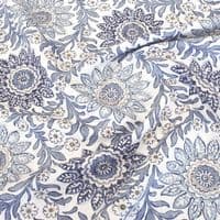 Oakmere Folk-Art Floral Curtain Fabric - Cornflower Blue