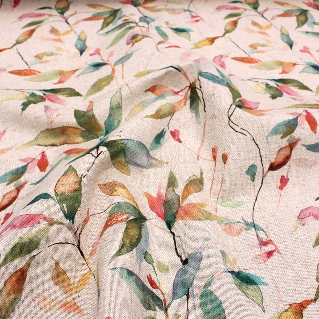 thumbnail image 2 of Watercolour Leaves Cotton Linen Blend Fabric – 55" Wide, Beige – By Discover Lifestyle (Sold By Metre) 2 of 4