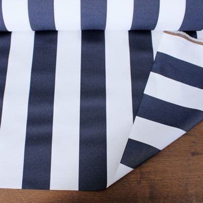 Outdoor Upholstery Fabric Navy Blue White Stripes Whitesands