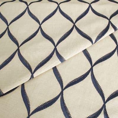 Porter & Stone Allegra Embroidered Trellis Curtain Fabric - Indigo
