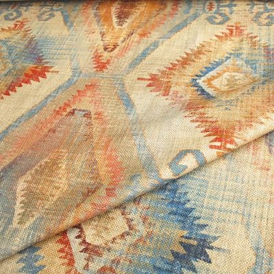 Porter & Stone Santa Cruz Kilim Aztec Cotton Viscose Fabric  Teal