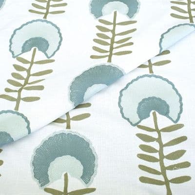 Porter & Stone Scandi Floral Embroidered Curtain & Upholstery Fabric – Seafoam
