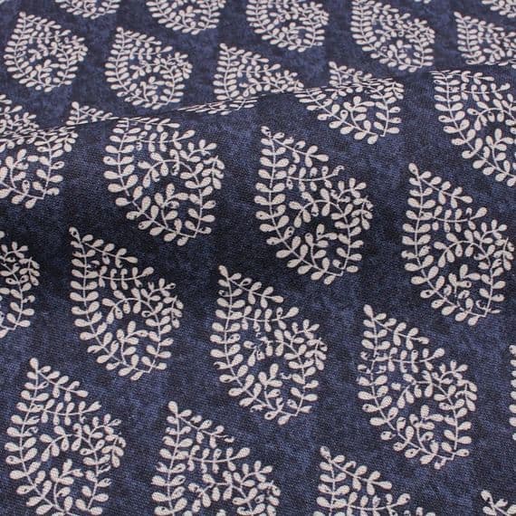 Recycled Cotton Organic Linen Fabric Bagru Indigo
