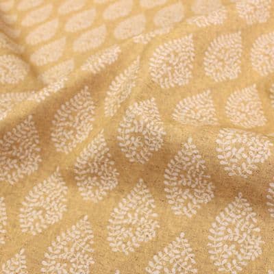 Recycled Cotton Organic Linen Fabric Bagru Ochre