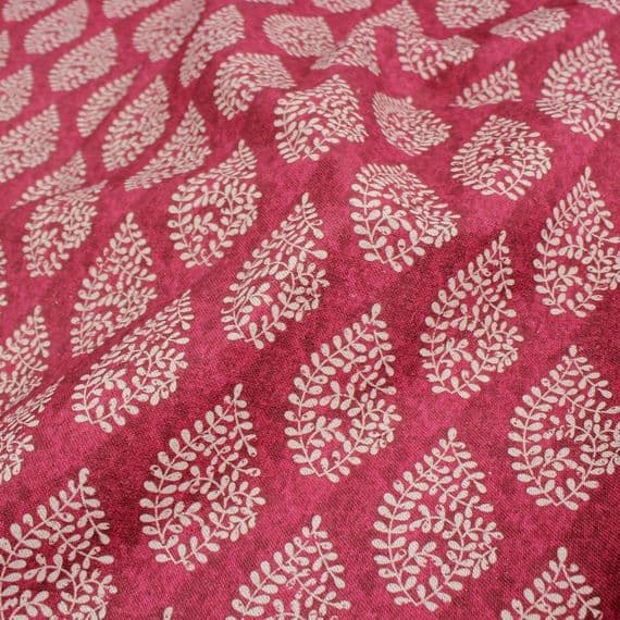 Recycled Cotton Organic Linen Fabric Bagru Ruby