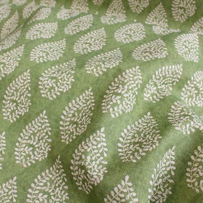 Recycled Cotton Organic Linen Fabric Bagru Sage