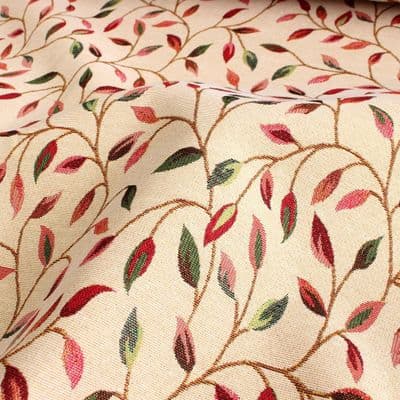 Tapestry Fabric Olive Leaves Red