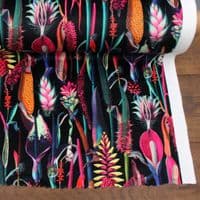 Velvet Fabric Botanical Plants Black