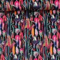 Velvet Fabric Botanical Plants Black