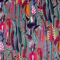 Velvet Fabric Botanical Plants Silver Grey
