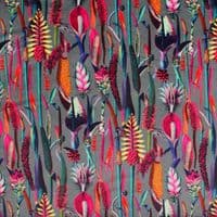 Velvet Fabric Botanical Plants Silver Grey