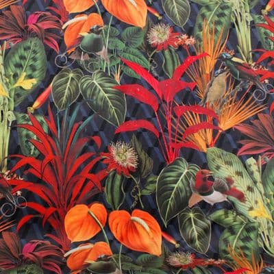 Velvet Fabric Dark Tropical Jungle
