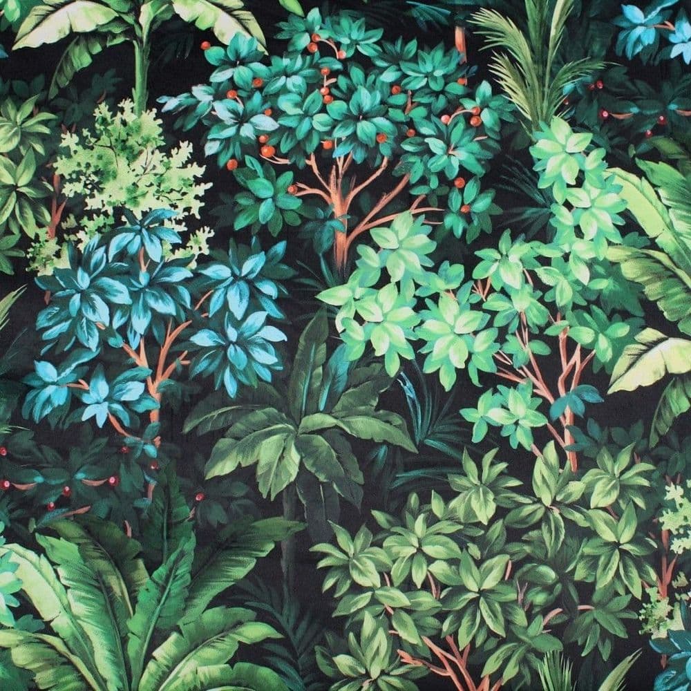 Velvet Fabric Green Exotic Woodland