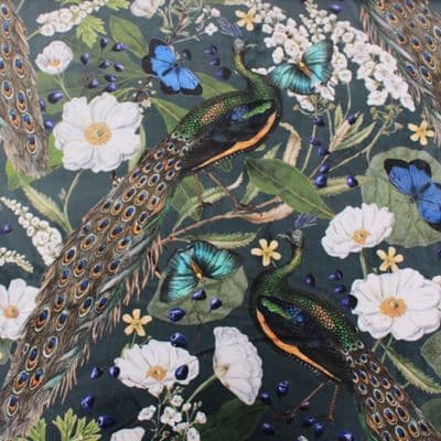 Velvet Fabric Majestic Peacock Garden