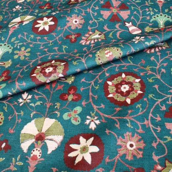 Velvet Fabric Suzani Folk Flowers