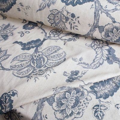 Viscose Linen Fabric Jacobean Indigo Bloom
