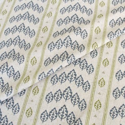 Viscose Linen Fabric Leaf Trail – Indigo Sage