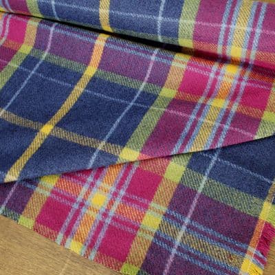 Wool Like Tweed Check Fabric - Blue Purple Yellow