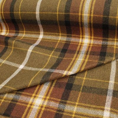 Wool Like Tweed Check Fabric - Chestnut Brown Green
