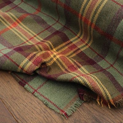 Wool Like Tweed Check Fabric - Green Purple Yellow