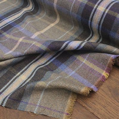 Wool Like Tweed Check Fabric - Grey Blue Purple
