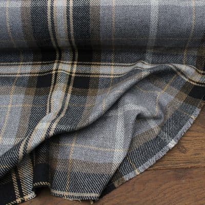 Wool Like Tweed Check Fabric - Grey Brown