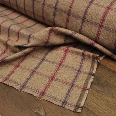 Wool Like Tweed Check Fabric - Lewis Heather Brown