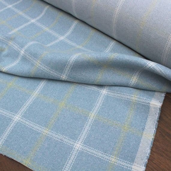 Wool Like Tweed Check Fabric - Lewis Parisian Blue