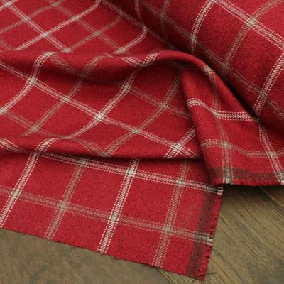Wool Like Tweed Check Fabric - Lewis Red