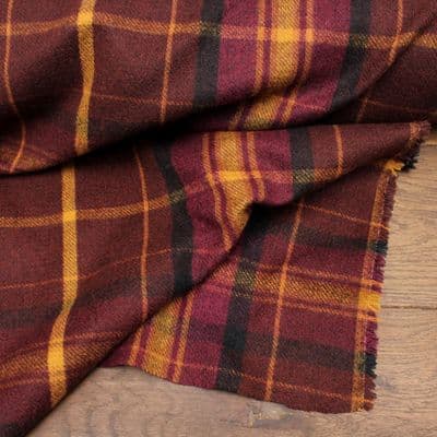 Wool Like Tweed Check Fabric - Maroon Purple Yellow