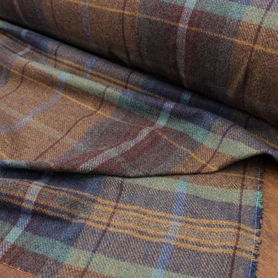 Wool Like Tweed Check Fabric - Moss Green Purple