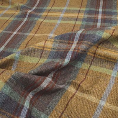 Wool Like Tweed Check Fabric - Moss Green Purple