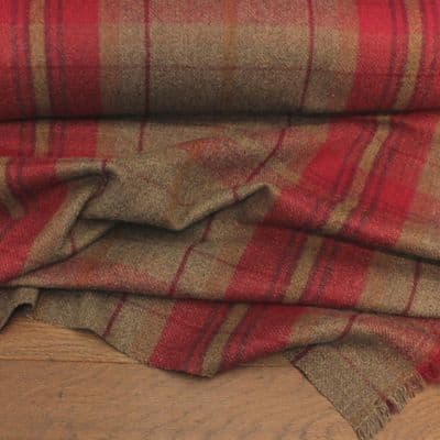 Wool Like Tweed Check Fabric - Moss Green Red