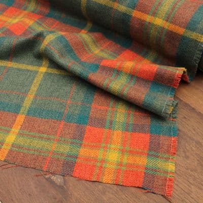 Wool Like Tweed Check Fabric - Orange Green Yellow