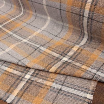 Wool Like Tweed Check Fabric - Pale Grey Ochre