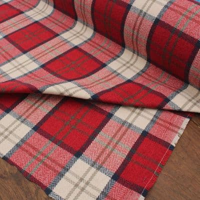 Wool Like Tweed Herringbone Check Fabric Crimson