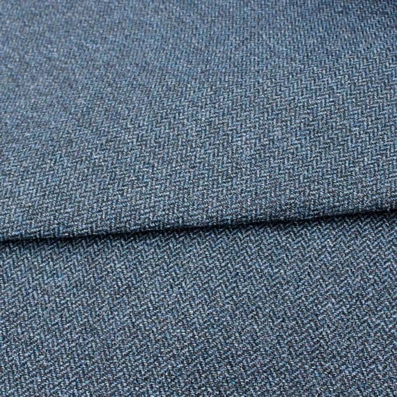 Wool Like Tweed Herringbone Upholstery Fabric - Ocean Blue
