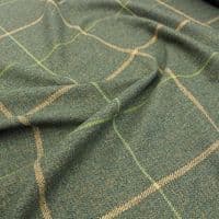 Wool Like Tweed Windowpane Check Fabric - Green Gold