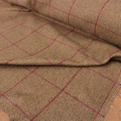Wool Like Tweed Windowpane Check Fabric - Moss Green Purple